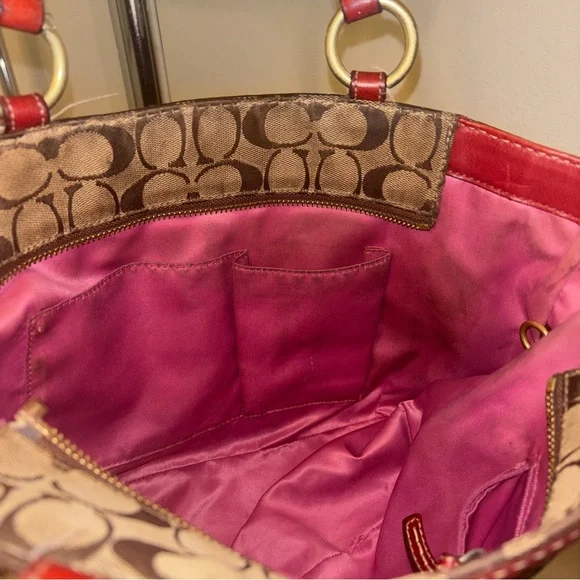 Coach Tan and Pink Signature Tote - Picture 6 of 9